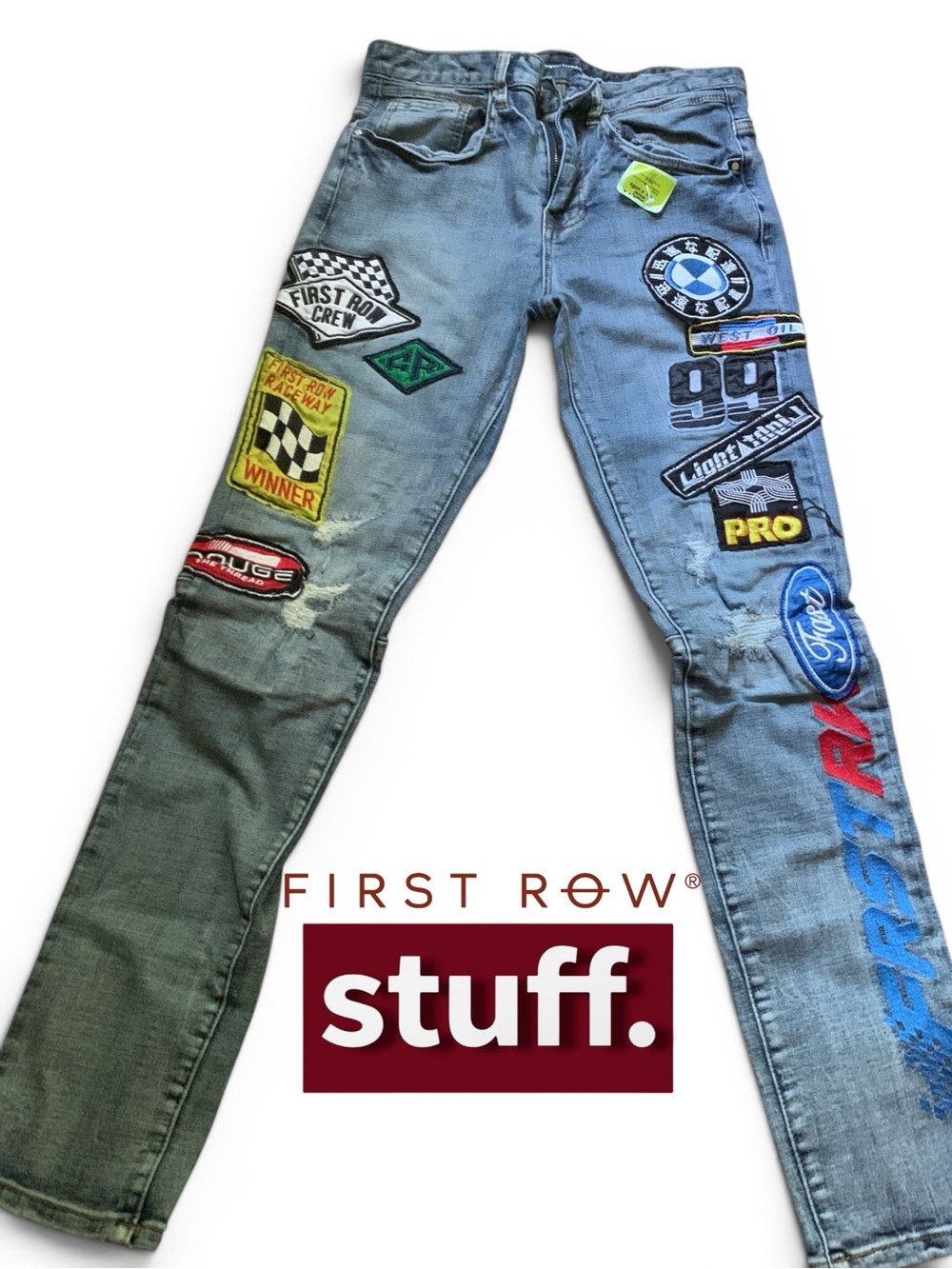 First Row Stuff. Men’s Skinny Patchwork Light Blue Jeans (10338) 30x32